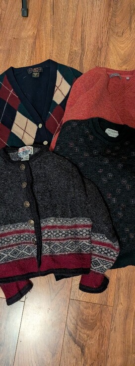 Sweaters - Lot Of Four  ProjectVintage Wool Button Cardigan with Red Fair Isle Accents